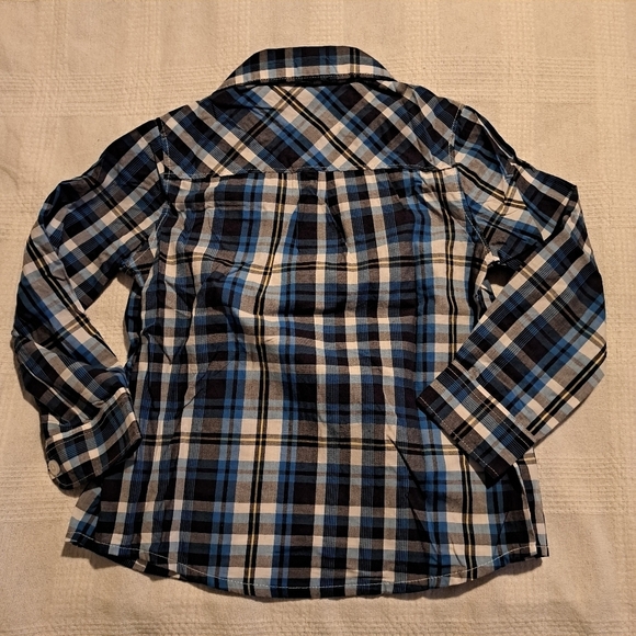 French Toast boys size 3T plaid button up shirt, blue, black, white, EUC - Picture 2 of 4